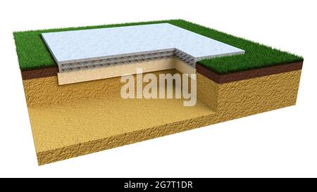 Base en béton armé coulé - illustration 3D industrielle isolée Banque D'Images