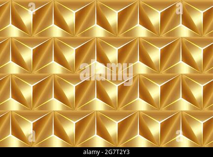 Formes de base de la répétition géométrique 3D sans couture. Fond doré avec texture polygonale dorée luxueuse et lignes triangulaires brillantes. Triangles abstraits Premium Illustration de Vecteur