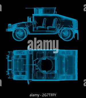 vue sur le dessus et le côté de la jeep militaire en radiologie. rendu 3d Banque D'Images