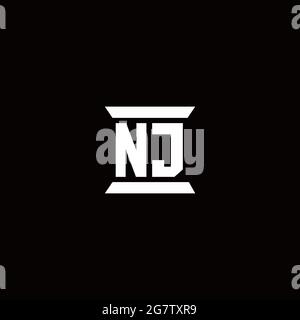 Logo NJ lettre initiale monogramme avec modèle de forme de pilier isolé dans fond noir Illustration de Vecteur