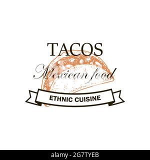 Logo taco dessiné à la main isolé sur fond blanc. Illustration vectorielle dans le style d'esquisse Illustration de Vecteur