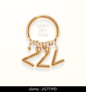 2022 chiffres d'or réalistes en 3D avec de bonnes salutations pour la nouvelle année. Illustration vectorielle. Illustration de Vecteur