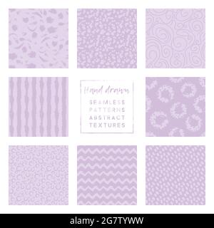 collection de motifs sans couture de couleur pastel lavande periwinkle dessinés à la main et de coups de pinceau. Illustration de Vecteur