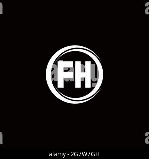 Logo FH lettre initiale monogramme avec tranche circulaire modèle de conception arrondie isolé sur fond noir Illustration de Vecteur