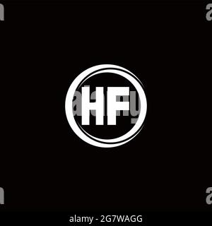 Logo HF lettre initiale monogramme avec tranche circulaire modèle de conception arrondie isolé sur fond noir Illustration de Vecteur