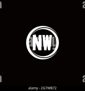 NW logo lettre initiale monogramme avec cercle tranche modèle de conception arrondie isolé dans fond noir Illustration de Vecteur