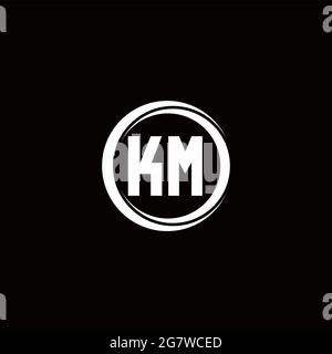 LOGO KM lettre initiale monogramme avec tranche circulaire modèle de conception arrondie isolé sur fond noir Illustration de Vecteur