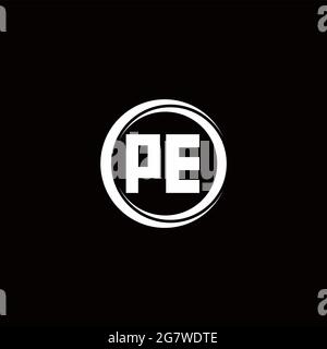 Logo PE lettre initiale monogramme avec tranche circulaire modèle de conception arrondie isolé sur fond noir Illustration de Vecteur