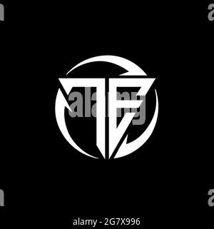 Logo TE avec forme triangulaire et modèle de forme arrondie circulaire isolé sur fond noir Illustration de Vecteur