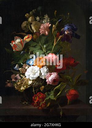 Vase avec fleurs de Rachel Ruysch (1664-1750), huile sur toile, 1700 Banque D'Images