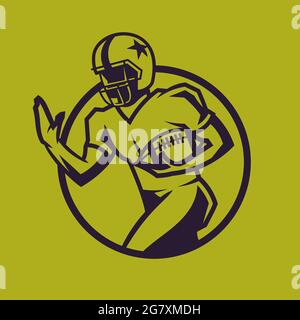 Joueur américain de football tenant le ballon. Concept art sport en monochrome. Illustration de Vecteur