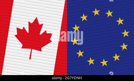 Illustration de la texture du tissu Two Half Flags Together de l'Union européenne et du Canada Banque D'Images