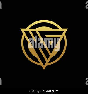LOGO KG monogramme avec forme triangulaire et cercle style arrondi isolé sur des couleurs or et fond noir modèle de conception Illustration de Vecteur