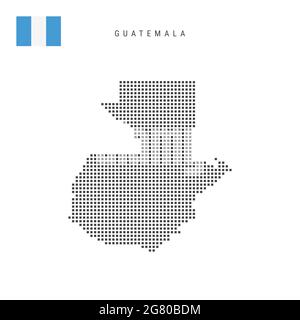Carte à motif points carrés du Guatemala. Carte en pointillés guatémaltèque avec drapeau national isolé sur fond blanc. Illustration. Banque D'Images