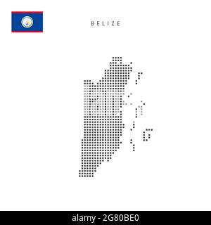 Carte à motif points carrés du Belize. Carte de pixels en pointillés de Belizean avec drapeau national isolé sur fond blanc. Illustration. Banque D'Images