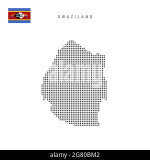 Carte à motif points carrés du Swaziland. Carte de pixels en pointillés eSwatini avec drapeau national isolé sur fond blanc. Illustration. Banque D'Images