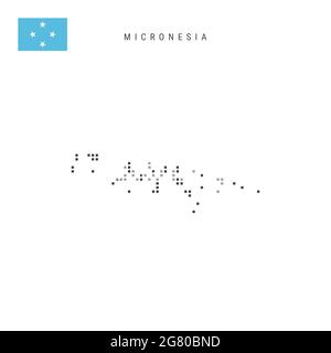 Carte de motif à points carrés de Micronésie. Carte des pixels en pointillés Micronésiens avec drapeau national isolé sur fond blanc. Illustration. Banque D'Images