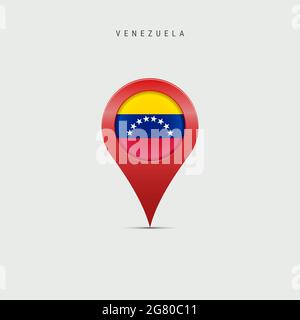 Marqueur cartographique en forme de goutte avec drapeau du Venezuela. Drapeau vénézuélien inséré dans la broche de la carte de localisation. Illustration isolée sur fond gris clair. Banque D'Images