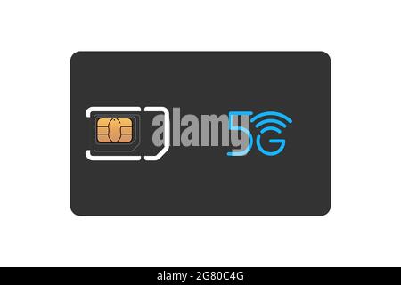 Carte sim noire pour téléphone portable avec modèle de puce EMV standard, micro et nano.Maquette du symbole en plastique GSM 5G sur fond blanc vecteur eps isolé illustration Illustration de Vecteur