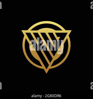 MONOGRAMME AVEC logo KW de forme triangulaire et cercle de style arrondi isolé sur des couleurs or et fond noir modèle de conception Illustration de Vecteur
