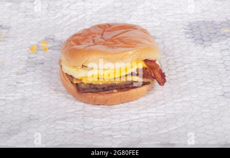 Petit déjeuner de Wendy's, sandwich Baconator Banque D'Images