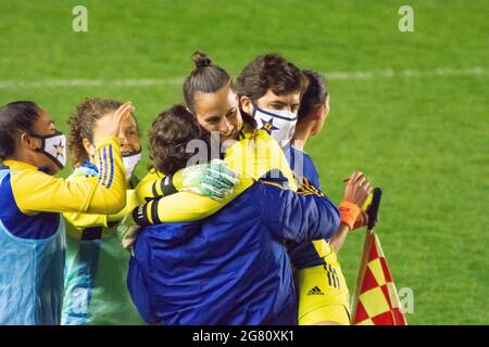 Moron, Argentine. 15 juillet 2021. Laurina Oliveros (#1 Boca) fêtez le but pendant le match entre Boca Juniors et San Lorenzo au stade Nuevo Francisco Urbano crédit: SPP Sport Press photo. /Alamy Live News Banque D'Images