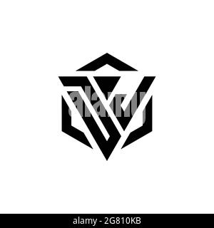 Logo DJ monogramme avec triangle et modèle de design moderne hexagonal isolé sur fond blanc Illustration de Vecteur