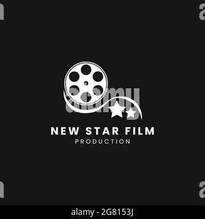 Film bande cinéma logo abstrait avec équipement de film et deux étoiles, modèle de conception de logo Illustration de Vecteur