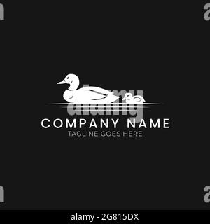 Logo canard modèle de dessin d'illustration vectorielle, magret de canard avec baignade sur l'eau Illustration de Vecteur