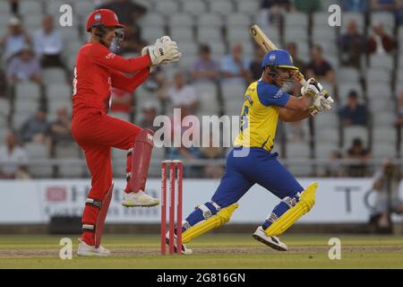 Manchester, Royaume-Uni. 16 juillet 2021. David Bedingham de Durham chauves-souris pendant le match Vitalia Blast T20 entre Lancashire et Durham County Cricket Club à Old Trafford, Manchester, le vendredi 16 juillet 2021. (Crédit : will Matthews | MI News) crédit : MI News & Sport /Alay Live News Banque D'Images