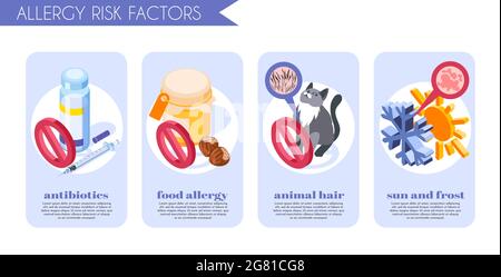 Bannières pour les symptômes d'allergie avec symboles d'allergie alimentaire illustration vectorielle isolée isométrique Illustration de Vecteur