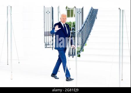 Washington DC, États-Unis. 16 juillet 2021. 16 juillet 2021 - Washington DC, États-Unis: Le président JOE BIDEN quitte la Maison Blanche pour aller à Camp David pour le week-end. Crédit : Michael Brochstein/ZUMA Wire/Alay Live News Banque D'Images