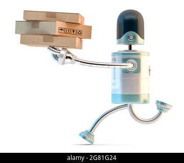 Robot de livraison. Illustration 3D. Isolé sur blanc Banque D'Images