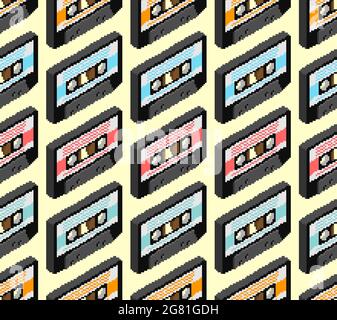 Motif de pixel artistique de cassette rétro. Fond 8 bits de la cassette Boombox Illustration de Vecteur