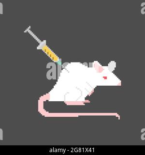 Pixel blanc de souris de laboratoire art. 8 bit recherche en laboratoire Illustration de Vecteur