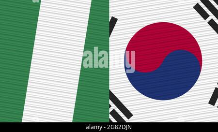 Corée du Sud et Nigeria Two Half Flags Together Fabric texture Illustration Banque D'Images