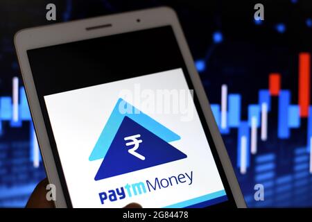 Inde. 17 juillet 2021. Dans cette illustration, le logo Paytm Money s'affiche sur un téléphone Android. (Photo par Avishek Das/SOPA Images/Sipa USA) crédit: SIPA USA/Alay Live News Banque D'Images