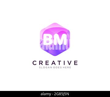 Logo initial BM avec modèle coloré de logo Hexagon Modern Business Alphabet Illustration de Vecteur