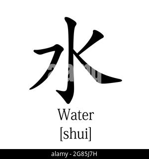 symbole d'élément chinois icône d'eau sur fond blanc. hiéroglyphe signe d'encre d'eau. style plat. Banque D'Images