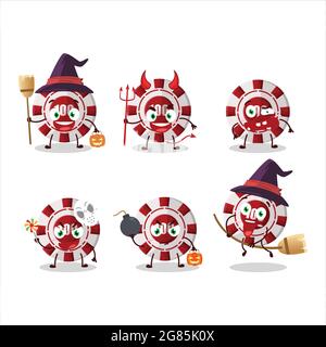 Émoticônes d'expression d'Halloween avec personnage de dessin animé d'une puce de casino de 100 dollars. Illustration vectorielle Illustration de Vecteur