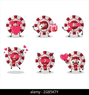 100 Dollar personnage de dessin animé de puce de casino avec amour adorable émoticône. Illustration vectorielle Illustration de Vecteur