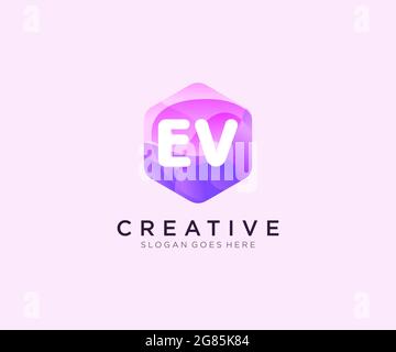 Logo EV initial avec modèle coloré de logo Hexagon Modern Business Alphabet Illustration de Vecteur