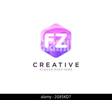 Logo FZ initial avec modèle coloré de logo Hexagon Modern Business Alphabet Illustration de Vecteur