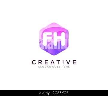 Premier logo FH avec modèle coloré de logo Hexagon Modern Business Alphabet Illustration de Vecteur