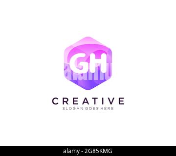 Logo GH initial avec le modèle coloré de logo Hexagon Modern Business Alphabet Illustration de Vecteur