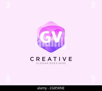 Logo GV initial avec modèle de logo Hexagon Modern Business Alphabet coloré Illustration de Vecteur