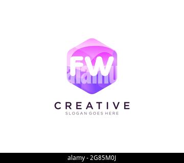 FW logo initial avec modèle coloré de logo Hexagon Modern Business Alphabet Illustration de Vecteur