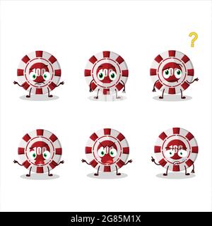 Personnage de dessin animé de 100 dollar puce de casino avec quelle expression. Illustration vectorielle Illustration de Vecteur