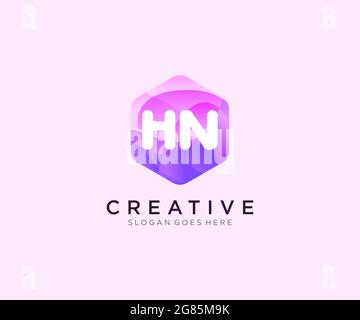 Logo HN initial avec modèle coloré de logo Hexagon Modern Business Alphabet Illustration de Vecteur