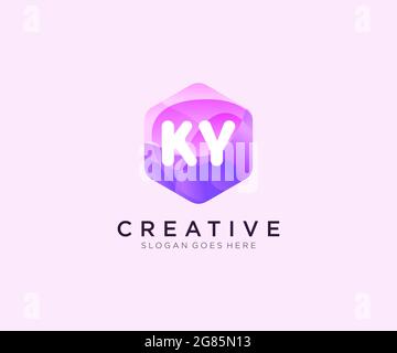 Logo KY initial avec modèle coloré de logo Hexagon Modern Business Alphabet Illustration de Vecteur